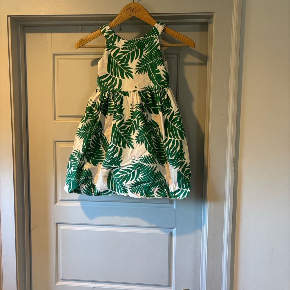 Janie and Jack Green Pink and White Leaf Print Girl’s Dress